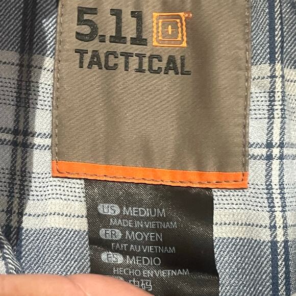 511 Tactical Shirt‎ Mens Medium Blue Gary Plaid Hunting Camping Hiking Outdoors - Picture 7 of 8